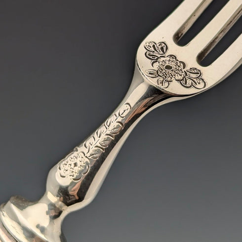 約 1903 年英國古董白色珍珠手柄甜點餐具 6 對含埃爾金頓托盤